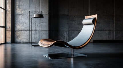 Poster - Futuristic chair design with smooth curves modern studio furniture sleek environment wide angle contemporary concept