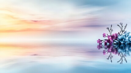 Poster - Tranquil floral reflection serene water landscape digital art pastel gradient calm serenity watercolor concept
