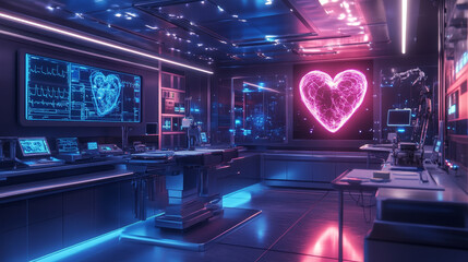 Poster - futuristic heart surgery setup with advanced technology