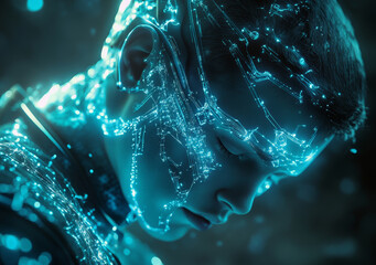 Poster - cybernetic enhancements on futuristic human figure