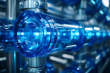 Poster - close up of advanced blue piping in modern factory setting