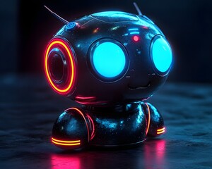 Poster - Vibrant Chatbot Assisting Customers with Glowing Brand Ambassadors Omnichannel Marketing Concept