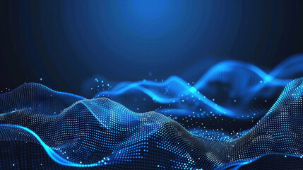 Poster - digital waves in blue tones create mesmerizing visual effect, resembling flowing water or sound wave