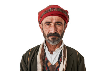 Portrait of a senior Turkish man with traditional clothes, isolated on transparent background