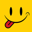 © thitiwat - smiling emoji icon. funny yummy face with mouth and tongue gourmet enjoying taste and hungry. delicious, happy yellow character isolated cartoons symbol