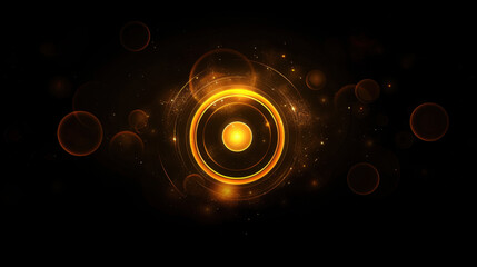 Aufkleber - abstract golden light circle with glowing particles and orbs on dark background, creating mystical a