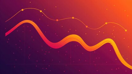 Poster - dynamic abstract graph with vibrant orange and purple colors, showcasing data trends and fluctuation