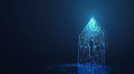 Poster - digital lock symbol glowing in dark environment, representing cybersecurity and data protection. fut