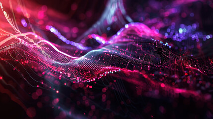 Aufkleber - abstract digital waves with vibrant colors and glowing particles create mesmerizing visual effect, e