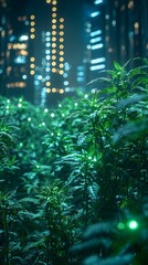 Poster - radiant sustainable farm with glowing renewable energy systems