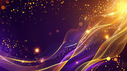 Poster - abstract background with glowing waves and sparkling lights in gold and purple hues, creating vibran