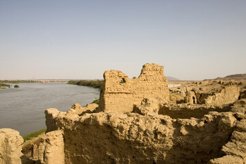 Wall Mural - Sudan ruins of Moсorgo on a cloudy spring day