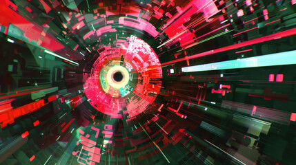 Aufkleber - abstract digital tunnel with vibrant red and green colors, creating sense of motion and depth. desig
