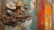 © novian - Nature artifacts and decay details layered on painted wooden surface