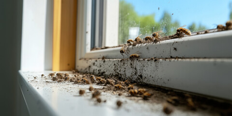 Mold accumulates on a window sill in an apartment, highlighting cleanliness issues and potential health risks in indoor environments