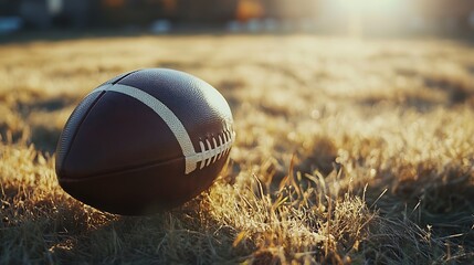 Poster - 3D rendering of an american football ball on a field in a stadium