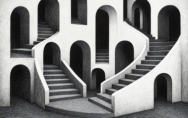 Poster - Abstract art showcasing a captivating spiral staircase in a minimalist architectural design.