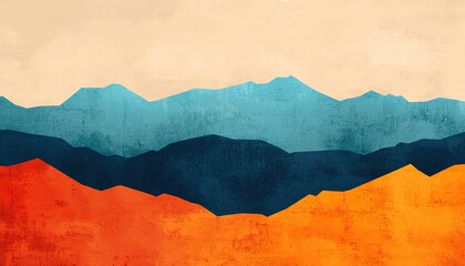 Poster - Abstract watercolor of layered mountains in vibrant colors, creating a serene atmosphere.