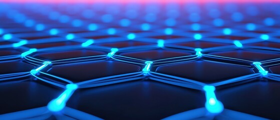 Poster - Abstract representation of a futuristic hexagonal network with glowing nodes.