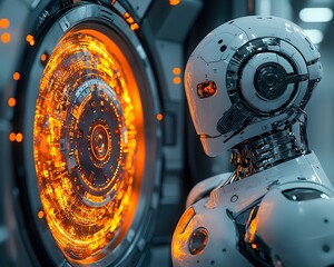Poster - ai powered robotic banker analyzing virtual wealth management dashboard