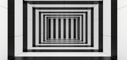Poster - An abstract hallway perspective with black and white geometric lines creating depth.
