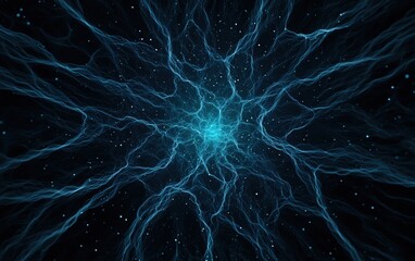 Poster - an abstract representation of energy with blue glowing lines in a dark background.