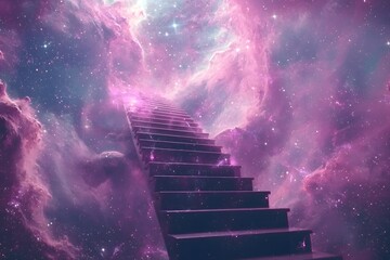 stairway to the stars: a celestial journey beckons with a staircase ascending towards a vast expanse