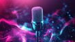© NAJLA - Mic on vibrant neon wave background.