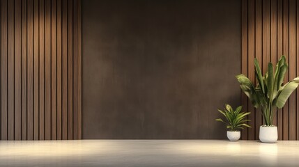 Wall Mural - A cozy interior with wood paneling, a neutral wall, and vibrant houseplants adds warmth and life.