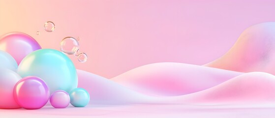 Wall Mural - A pink background with a bunch of colorful spheres