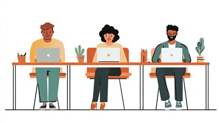 Poster - Customer service agents at their desks, efficiently working on laptops to provide professional support.