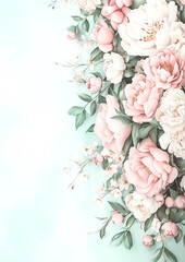 Wall Mural - A beautiful bouquet of pink and white flowers is displayed on a green background. The flowers are arranged in a way that creates a sense of harmony and balance, with the pink