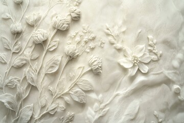 Poster - Intricate floral relief artwork featuring various blossoms on textured surface