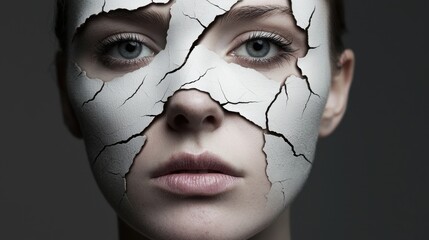 Poster - Dramatic Portrait of a Woman with Cracked Skin Conveying Emotion and Complexity in a Raw and Thought-Provoking Style