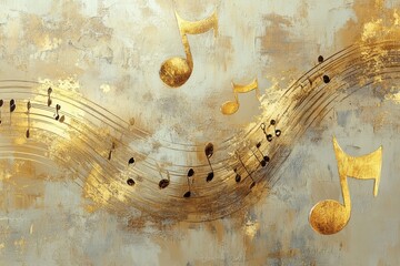 Poster - Artistic abstract background depicting golden musical notes on a textured surface