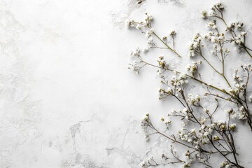Poster - Delicate white flowers arranged on a textured light background for a tranquil aesthetic