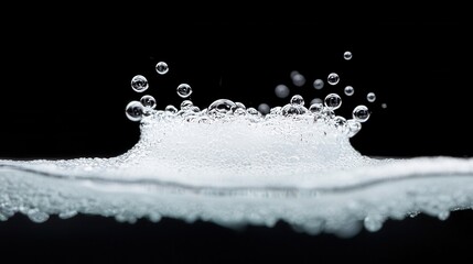 Poster - Macro Shot of Bubbles Forming on the Surface of Water with Dark Background