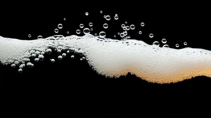 Poster - Macro Shot of Bubbles Forming on the Surface of Liquid Against a Dark Background