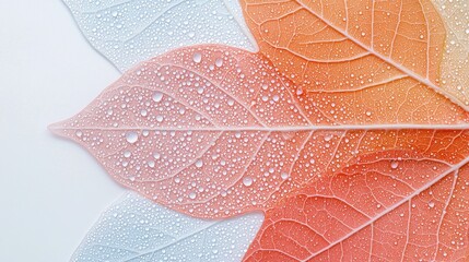Poster - Macro Shot of Water Droplets on a Vibrant Leaf Displaying Stunning Colors and Textures in Close-up Perspective