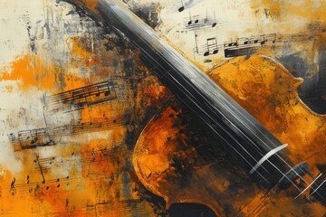 Poster - Vibrant violin art with musical notes and warm colors creating a lively atmosphere