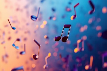 Fototapete - Colorful musical notes floating in the air create a vibrant atmosphere in a lively setting
