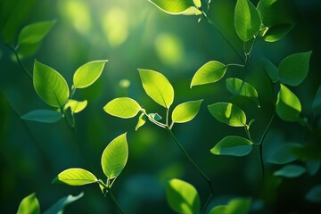 Poster - Sunlight filters through green leaves creating a serene atmosphere in a lush outdoor setting