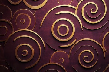 Poster - Spiraling golden patterns on a rich burgundy background create an elegant design for interior decoration purposes