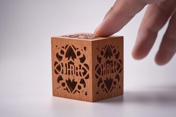 Poster - A wooden block featuring intricate carvings and designs, perfect for decorative or crafting purposes