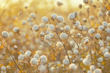 Poster - A peaceful scene with a field of white flowers basking in the warm sunlight