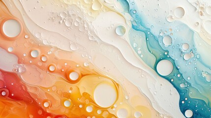 Poster - Abstract Patterns Created by Mixing Oil and Water in Vibrant Colors of Orange, Yellow, Blue, and White