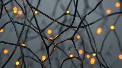 Poster - Chaotic Yet Mesmerizing Pattern of Tangled Wires with Illuminating Lights Capturing Electrical Energy and Motion