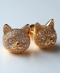 Wall Mural - Luxurious diamond-encrusted gold cat earrings