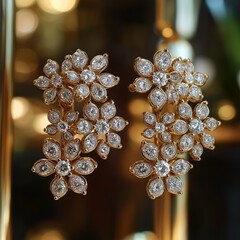 Wall Mural - Exquisite floral diamond earrings in luxurious gold setting