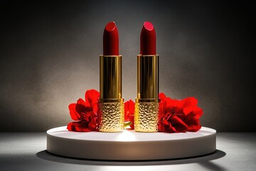 Aufkleber - Close-up shot of two lipsticks sitting on a white plate, ready for use